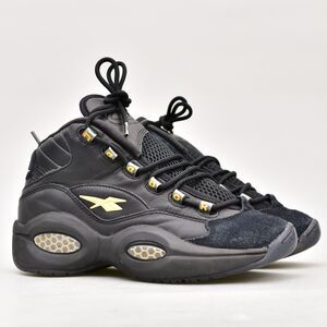 REEBOK KIDS YOUTH 7 QUESTION BASKETBALL SNEAKERS MID BLACK GOLD IVERSON ID9293